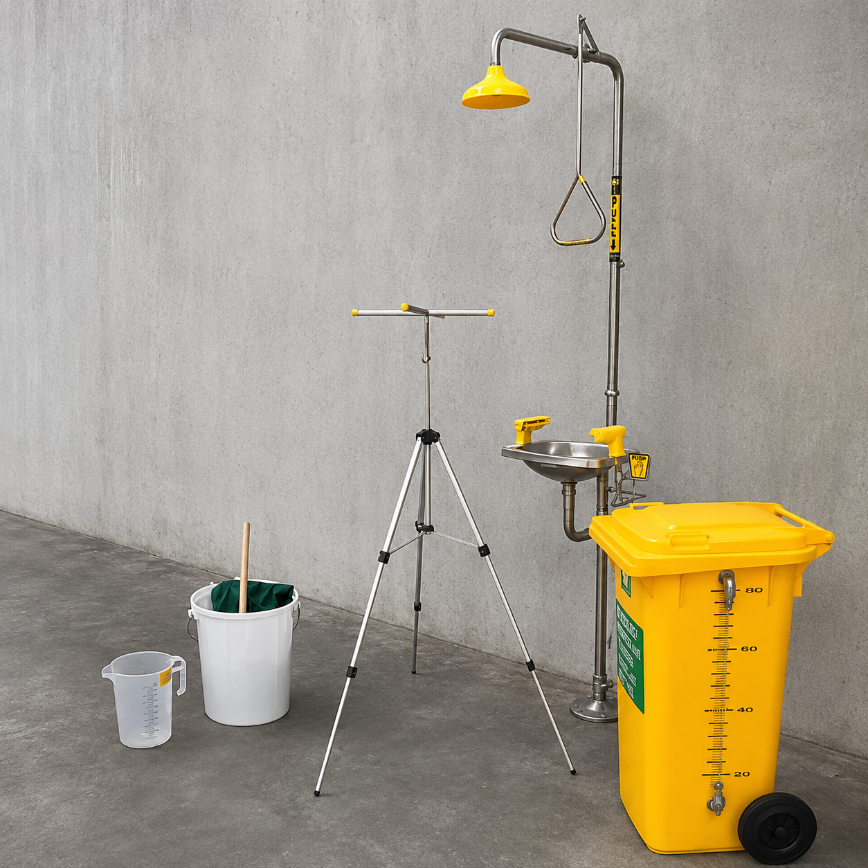 120L Eye Wash Test Kit Wheelie Bin with Water Site Gauge